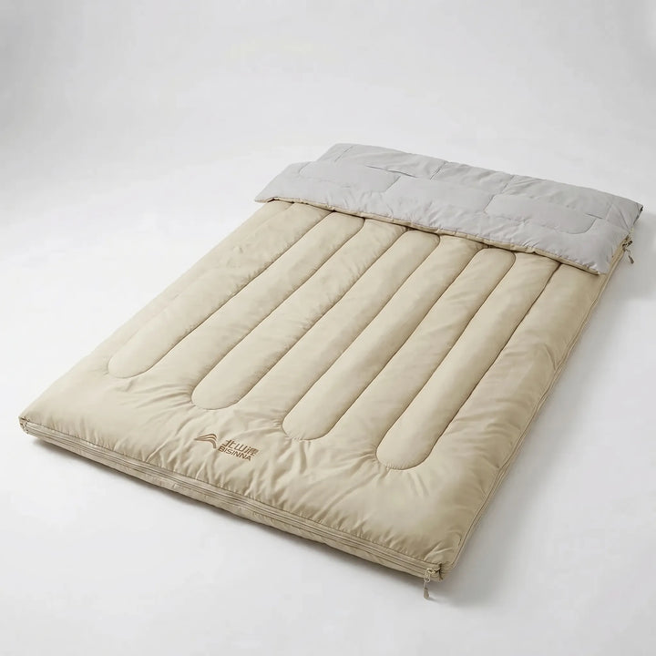 Warm & comfortable double sleeping bag for couples camping. Detachable design makes it ideal outdoor gear.