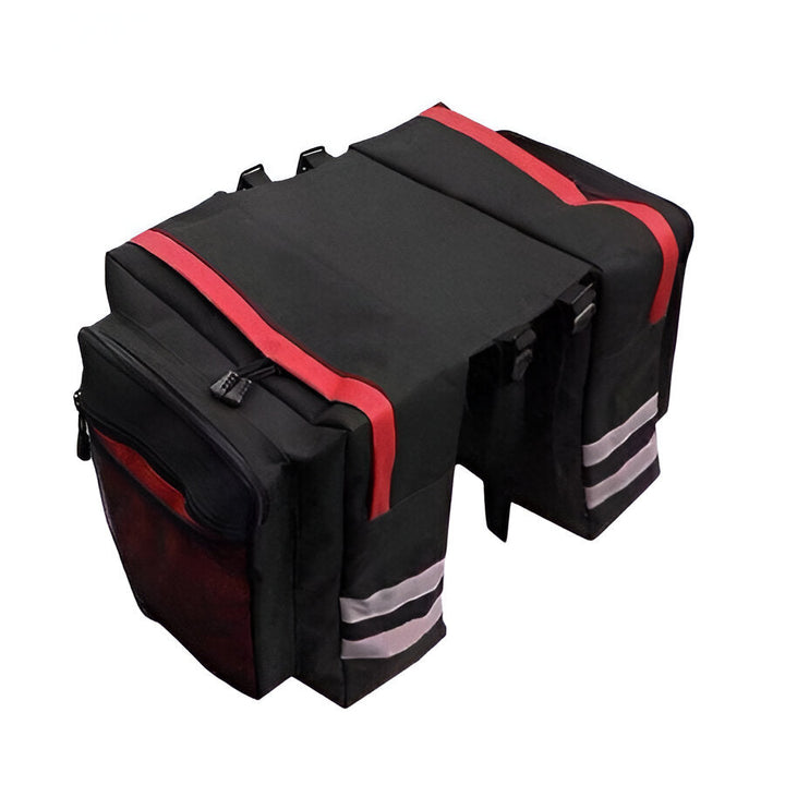 Rugged water-resistant double pannier bike bag for rear rack, perfect for touring, mountain biking & commuting.