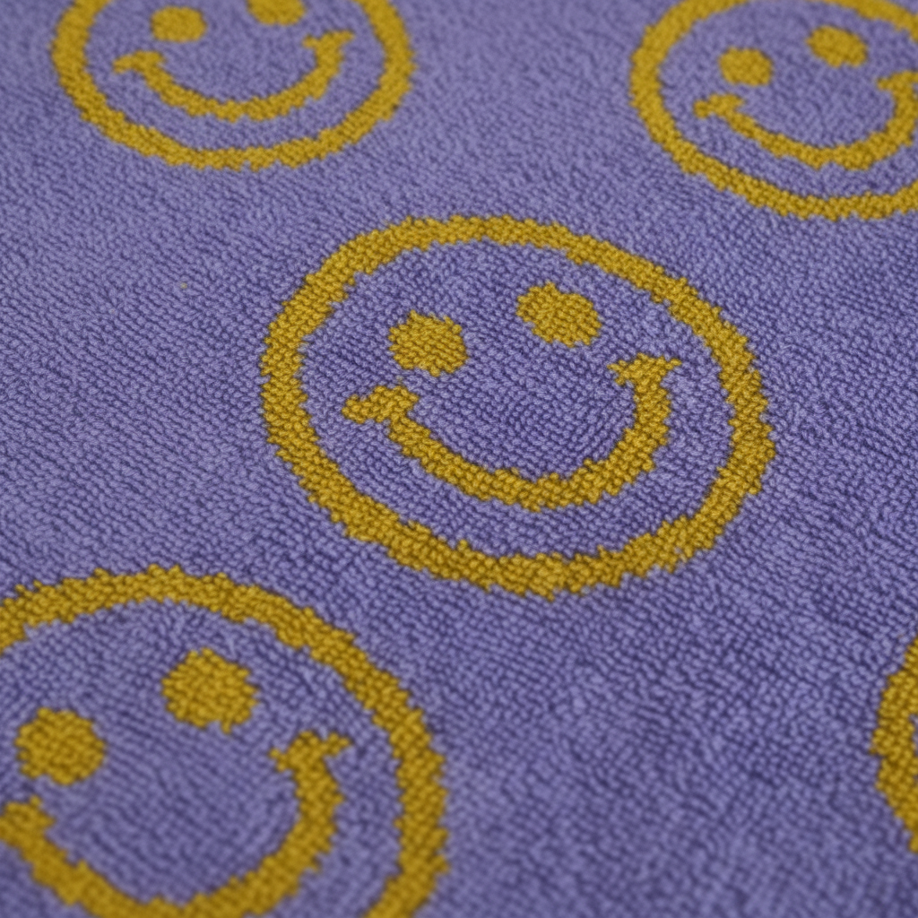 Stack of unisex smiley cotton bath towels, soft and absorbent for a happy bathroom