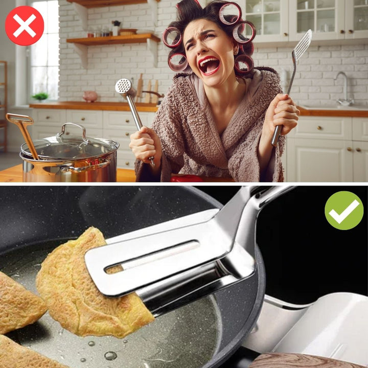 Durable DuoFlip stainless steel spatula, perfect for effortlessly flipping food during cooking, baking, and grilling.