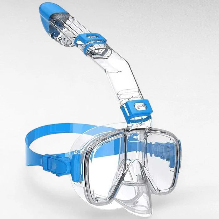 Dive into clear vision with this unisex dry top anti-fog panoramic snorkeling mask.
