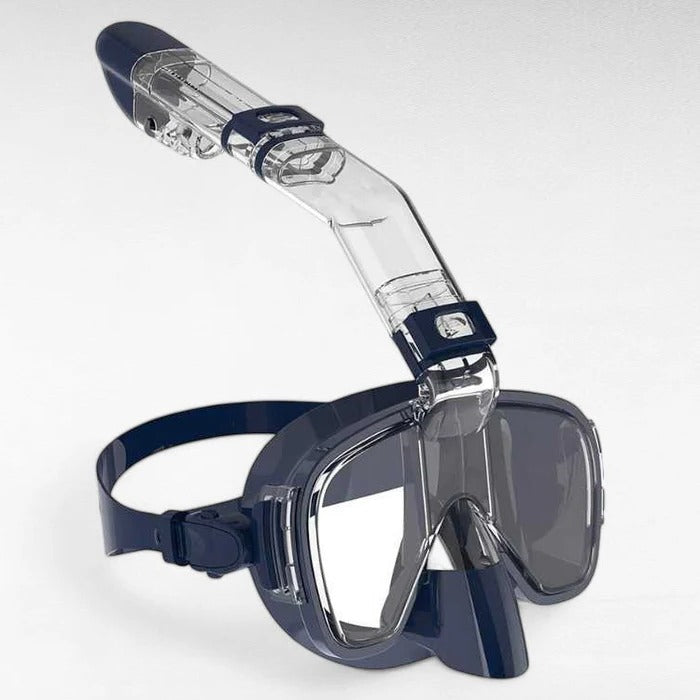 Enjoy unobstructed underwater views with this dry top anti-fog panoramic snorkeling mask.
