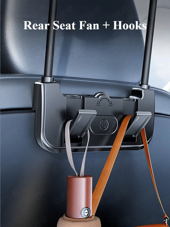 Unisex car fan, dual-head design, USB-C powered for effective rear seat climate control