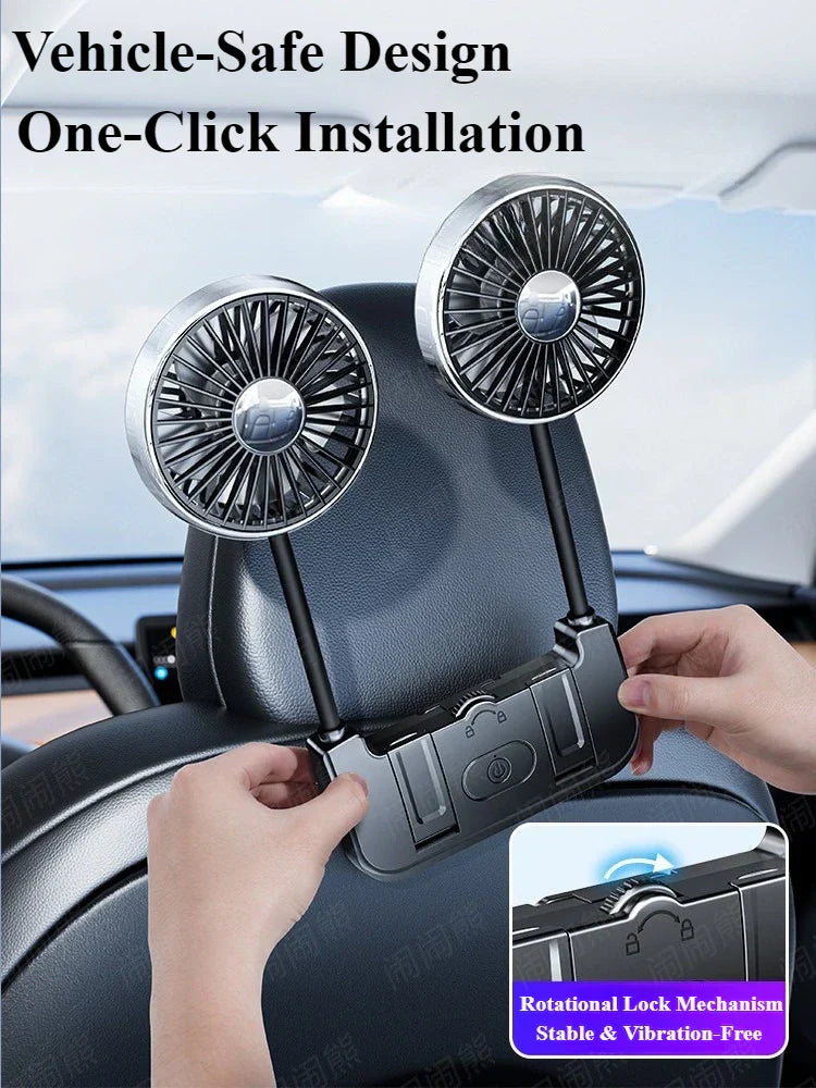 Travel gadget: dual-head rear seat fan with USB-C, improving air circulation in vehicles