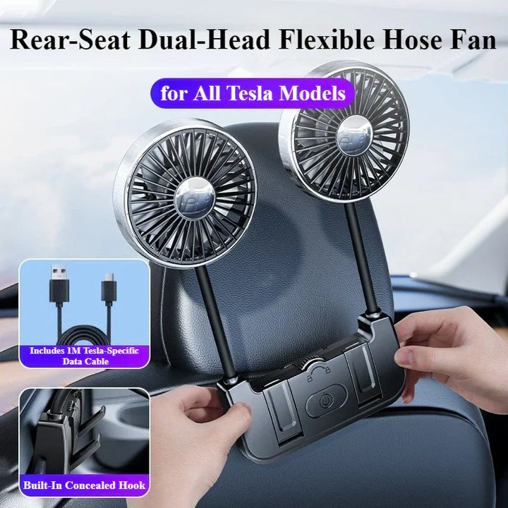 Compact dual-head car fan, USB-C rechargeable, a must-have auto accessory for cooling rear seats