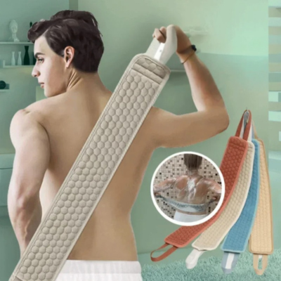 Unisex dual-sided back scrubber for deep exfoliation in shower. Smooths skin & promotes circulation.
