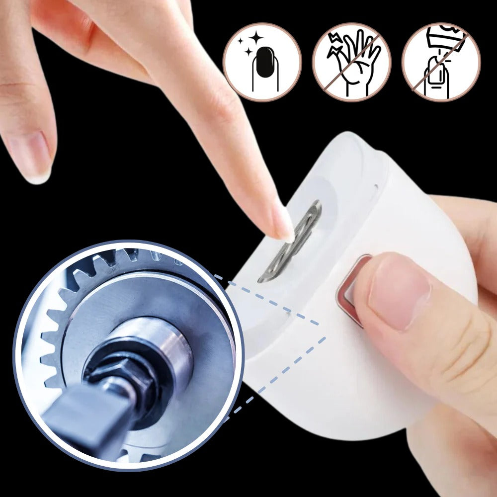 Unisex electric nail trimmer, dual-speed automatic grinder, and polisher for complete nail care & grooming.