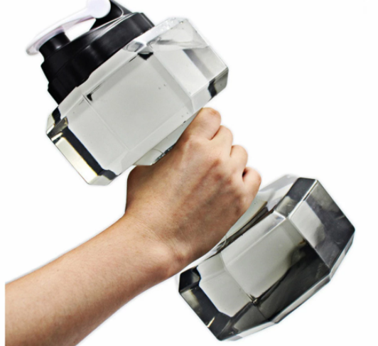 Stylish dumbbell water bottle, great for gym, home workouts, and active hydration.