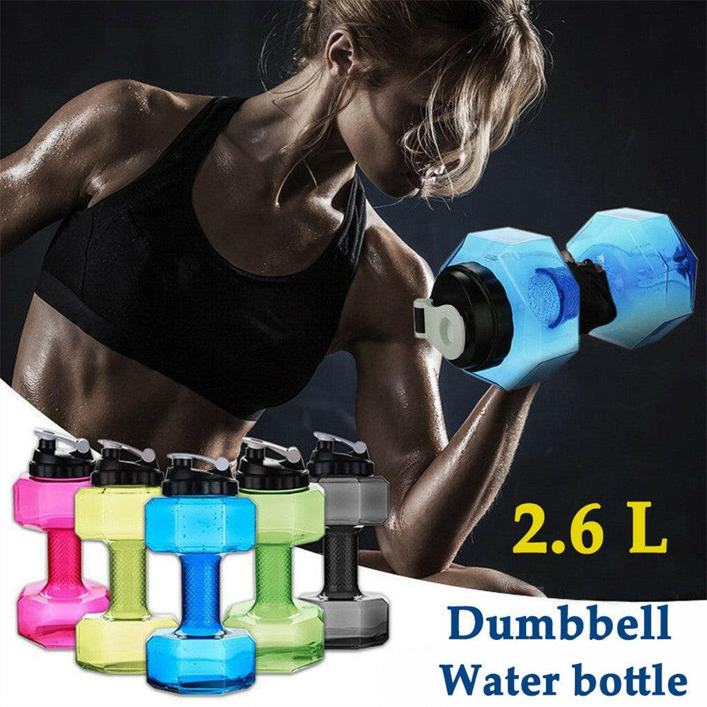 Innovative dumbbell water bottle, dual-purpose workout gear for hydration & light strength.
