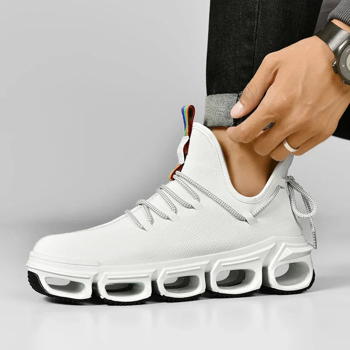 Unisex Dynamic Elevated Running Sneakers with textured upper, white laces, and comfortable platform sole.