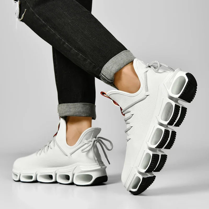 Dynamic Unisex Elevated Running Shoes, black/white, with a textured upper and comfortable platform sole.