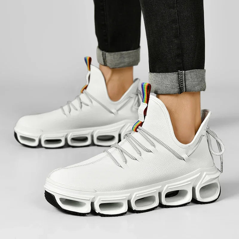 Comfortable Unisex Running Sneakers, elevated platform, featuring a stylish textured upper and lace-up design.