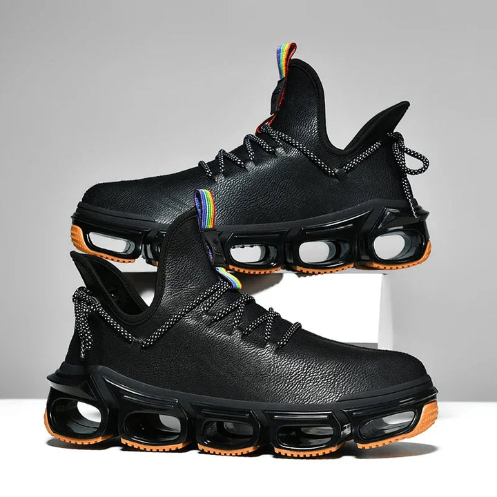 Unisex Casual Footwear: Elevated sole sneakers with textured knit upper, lace-up closure, and lightweight feel.