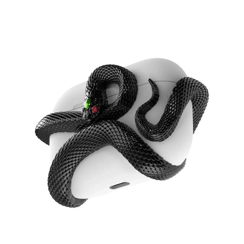 Unisex earbud case with stylish serpent design. Durable, scratch-resistant protection for wireless headphones & tech.