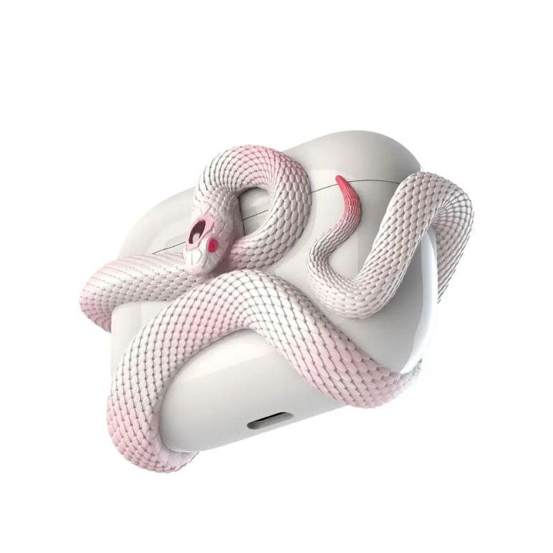 Stylish serpent design earbud case, a durable tech accessory for wireless headphones. Scratch-resistant and unisex.
