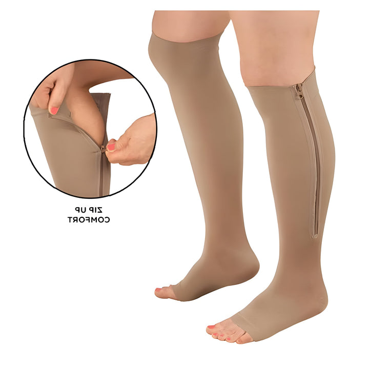 Unisex support stockings with easy-zip (20-30 mmHg) for swelling relief, circulation boost, and energized legs.