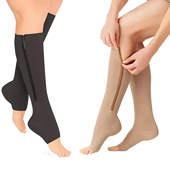 Easy-zip compression socks (20-30 mmHg) for travel, maternity support, and leg swelling relief.