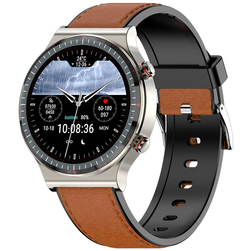 Close-up of EKG smartwatch interface displaying various health metrics clearly.