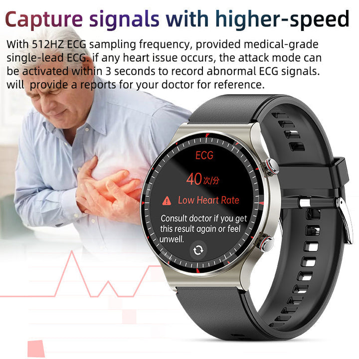 Smartwatch in its charging dock, illustrating convenient power replenishment.