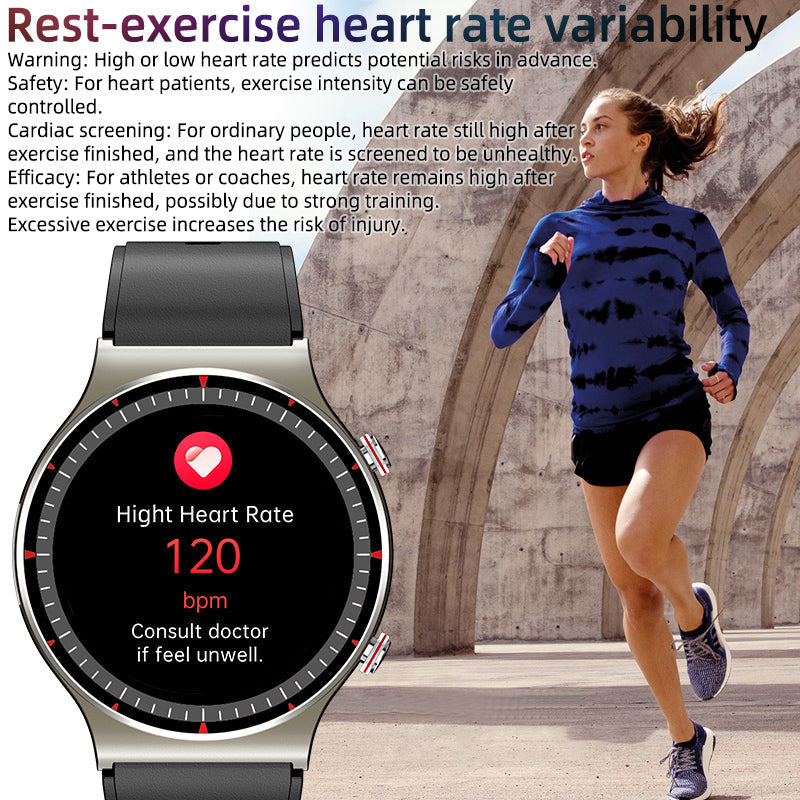 Multiple EKG smartwatches in various colors: black, silver, and rose gold options.