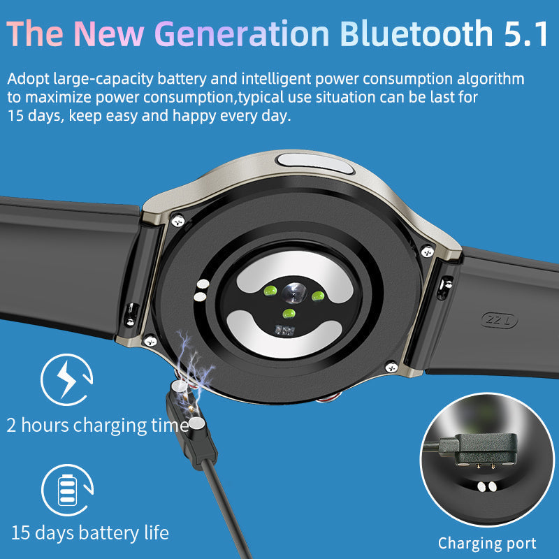 Unisex EKG smartwatch monitoring blood oxygen levels on its vibrant screen.