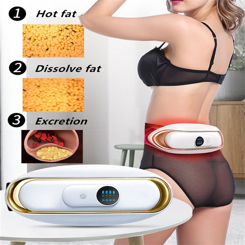 Electric belly massager with adjustable vibration & heat therapy for effective fat burning & toning.
