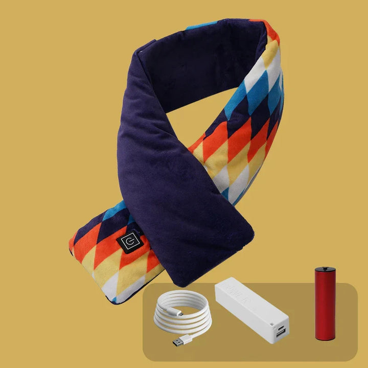 Rechargeable heated neck warmer, an electric scarf for cold weather, unisex design.