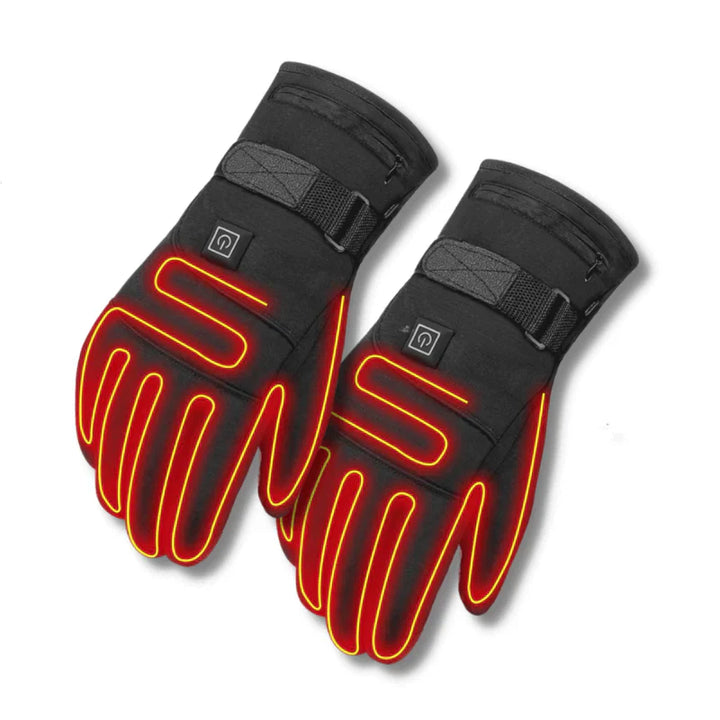 Close-up of electric heated winter gloves, showing durable material and comfortable design