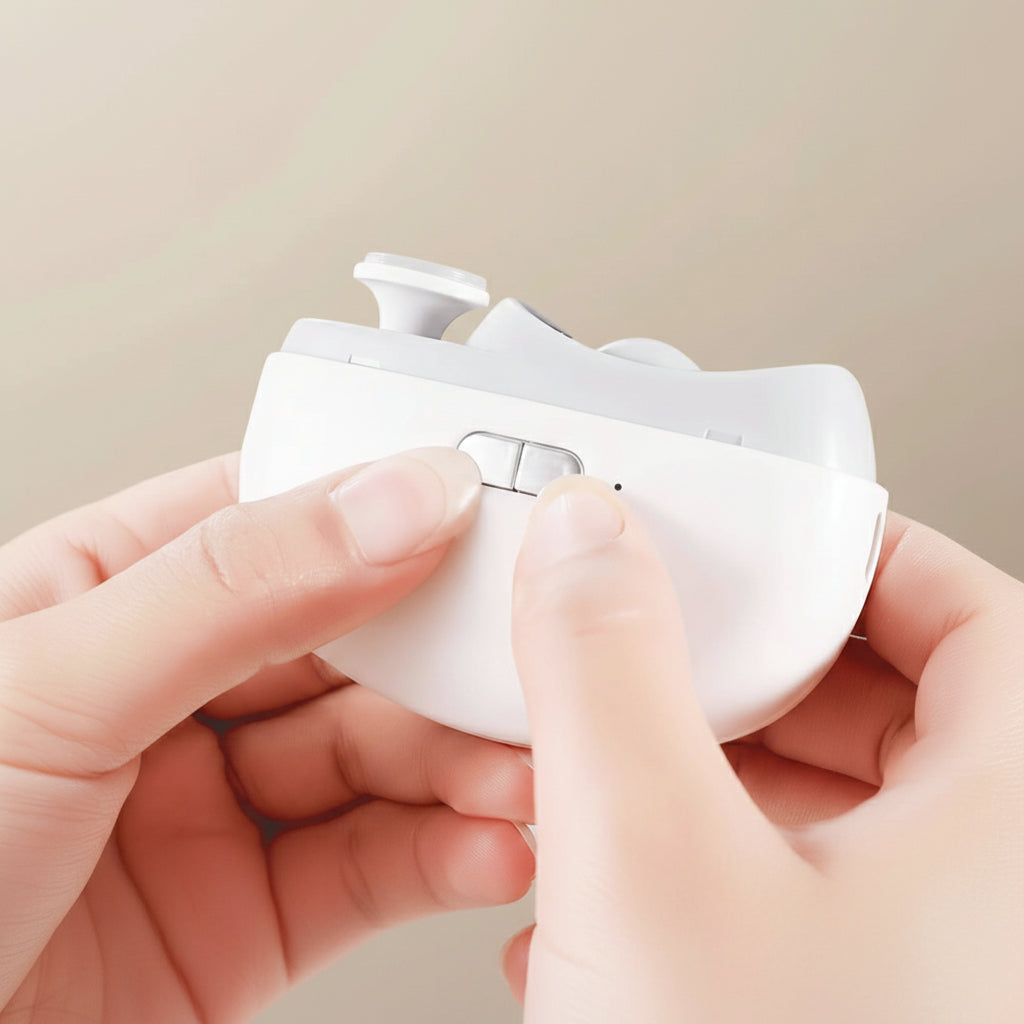 Compact electric nail tool, ideal for DIY nail care, manicures, pedicures, and nail shaping.