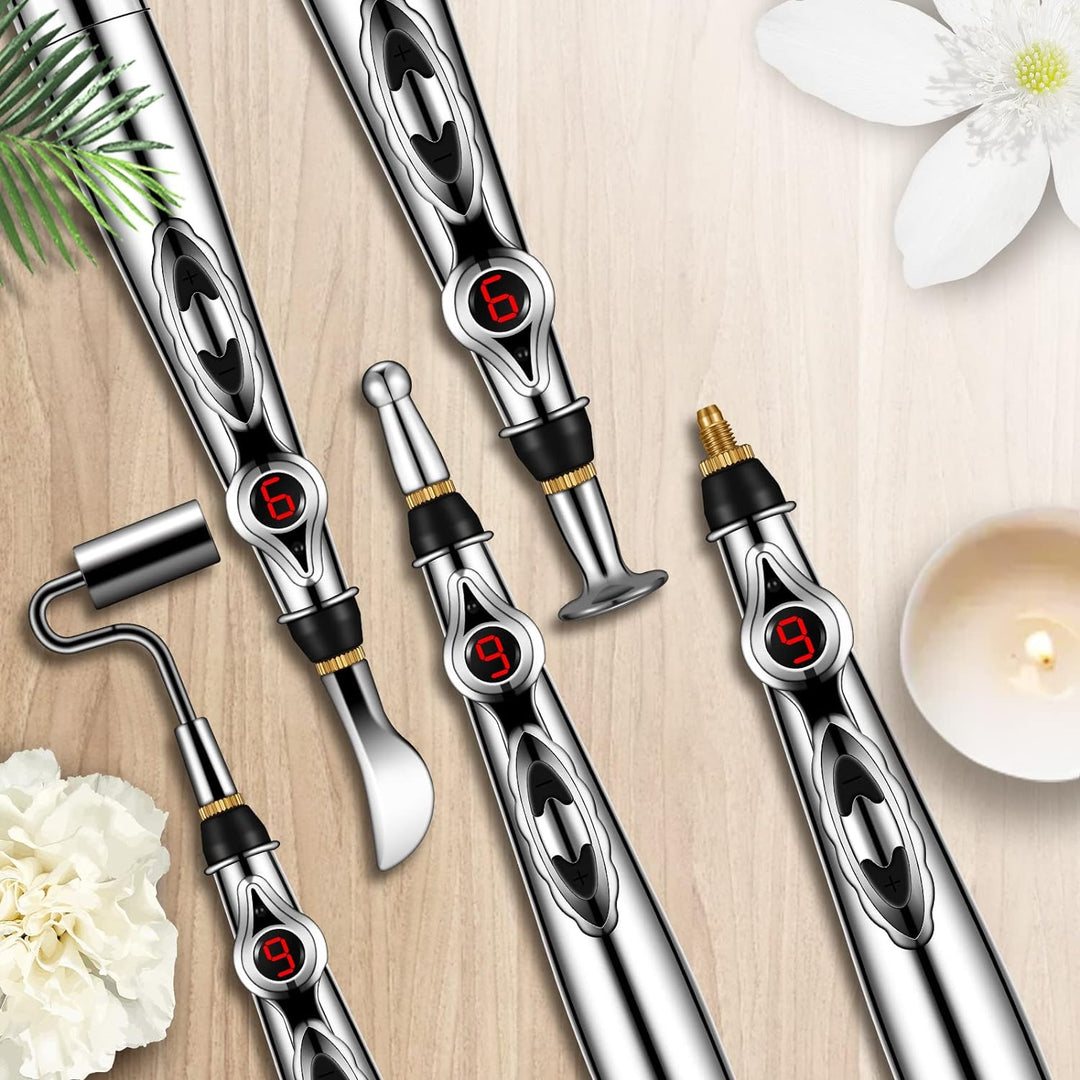 Compact electronic pain relief pen, ideal for home use and wellness routines.