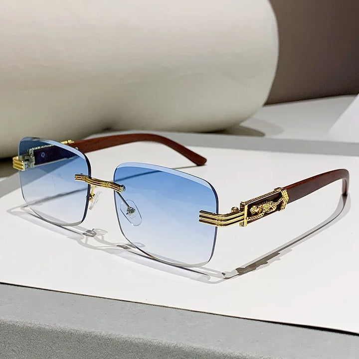Unisex elegant rimless sunglasses with stylish gradient lenses, a chic fashion accessory for any outfit.