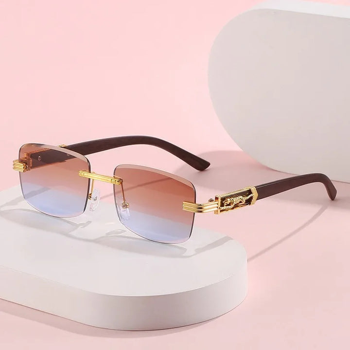 Statement unisex rimless eyewear with trendy gradient lenses, blending elegant design and modern style.