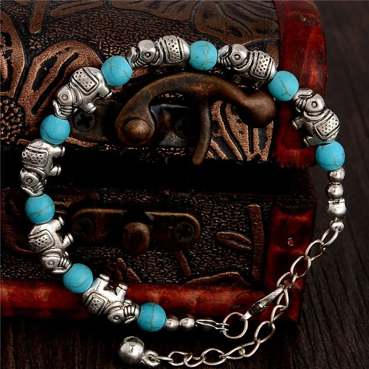 Versatile adjustable elephant bracelet, perfect for men & women, featuring crystal & silver boho design.