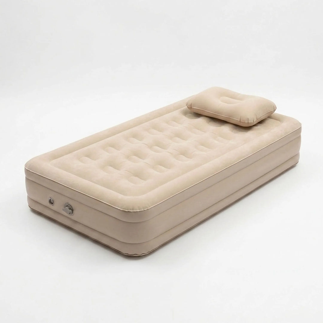 Unisex portable elevated air mattress, perfect for comfortable single person outdoor sleep and travel camping.