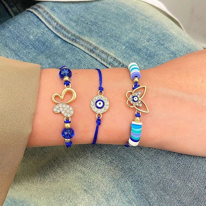 Unisex Elif Evil Eye partner bracelets, handmade for protection & connection. Adjustable spiritual ethnic style good luck charm.