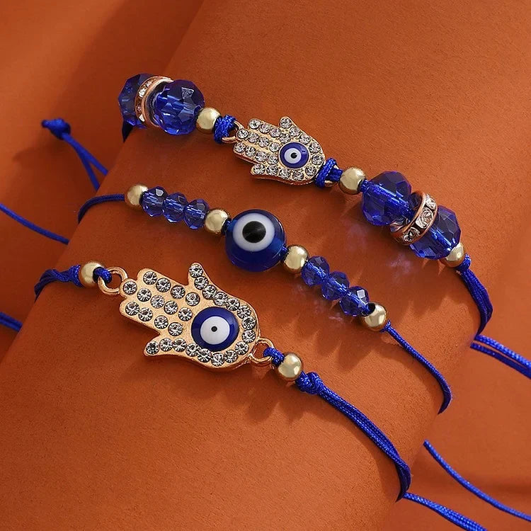 Pair of handmade Elif Evil Eye protection partner bracelets. Adjustable spiritual jewelry, perfect meaningful gift for connection.
