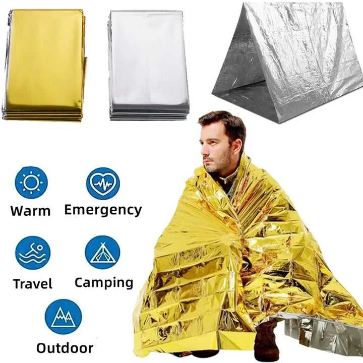 Multipurpose emergency poncho blanket. Portable, lightweight for survival, camping, hiking shelter & warmth.