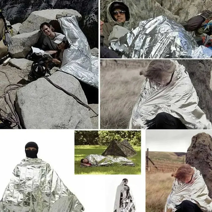 Compact emergency survival blanket/poncho. Essential gear for warmth, shelter & insulation in all outdoor conditions.