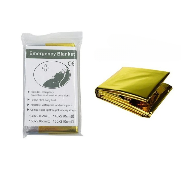 ThermaShield all-weather emergency poncho blanket. Reflective for warmth, insulation in survival, camping, hiking.