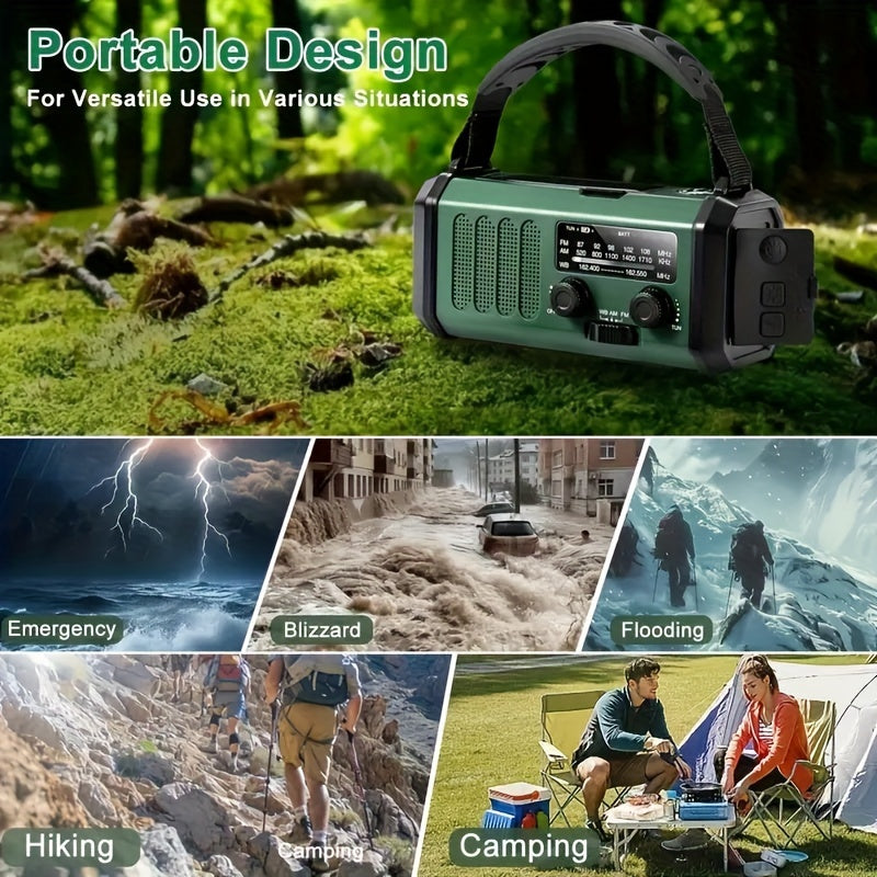 Essential preparedness emergency radio, self-powered with flashlight, AM/FM/NOAA, & phone charger.