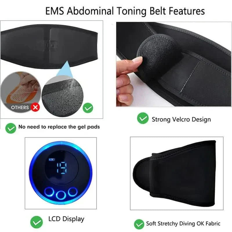 Unisex EMS electric abdominal muscle stimulator trainer, ideal for building core strength and muscle toning at home.
