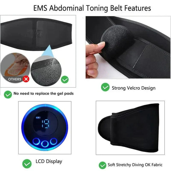 Unisex EMS electric abdominal muscle stimulator trainer, ideal for building core strength and muscle toning at home.