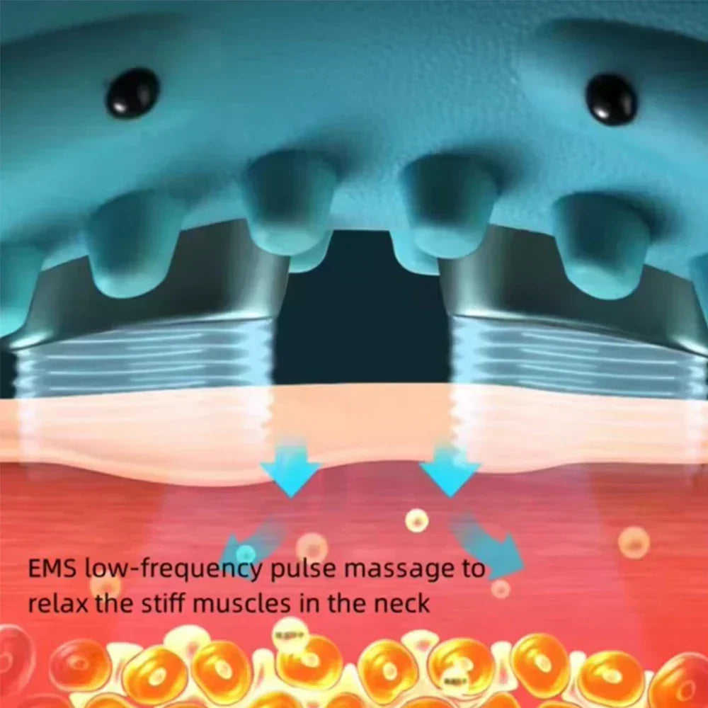 Portable EMS neck massager for chronic neck pain, stiffness, and enhancing flexibility & overall wellness.