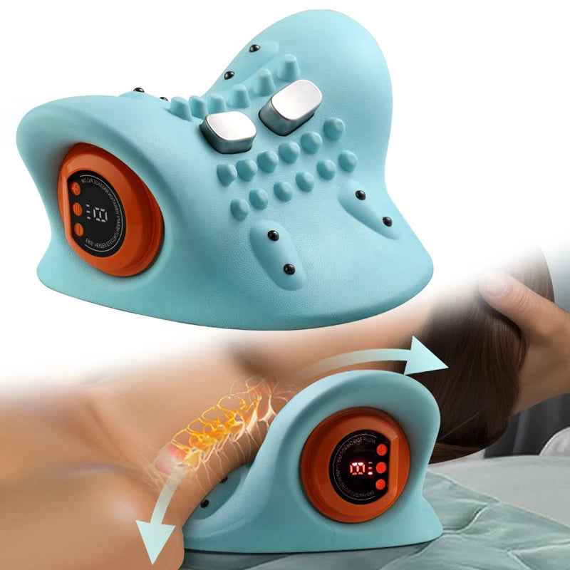 Unisex therapeutic EMS neck massager, providing deep relaxation and fast pain relief with integrated heat function.