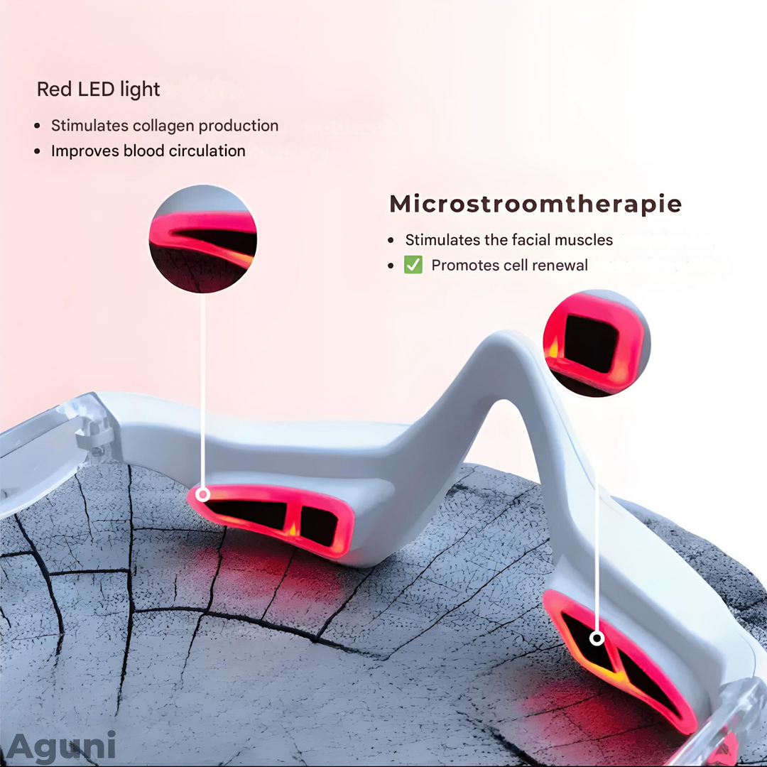 EyeRevive EMS Bril: Red light therapy & microcurrent massage for dark circles, puffiness, and skin rejuvenation.
