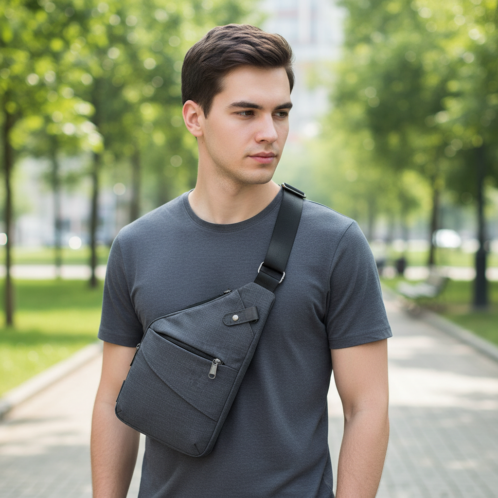 Lightweight nylon polyester ergonomic crossbody bag, secure & comfortable for daily carry.