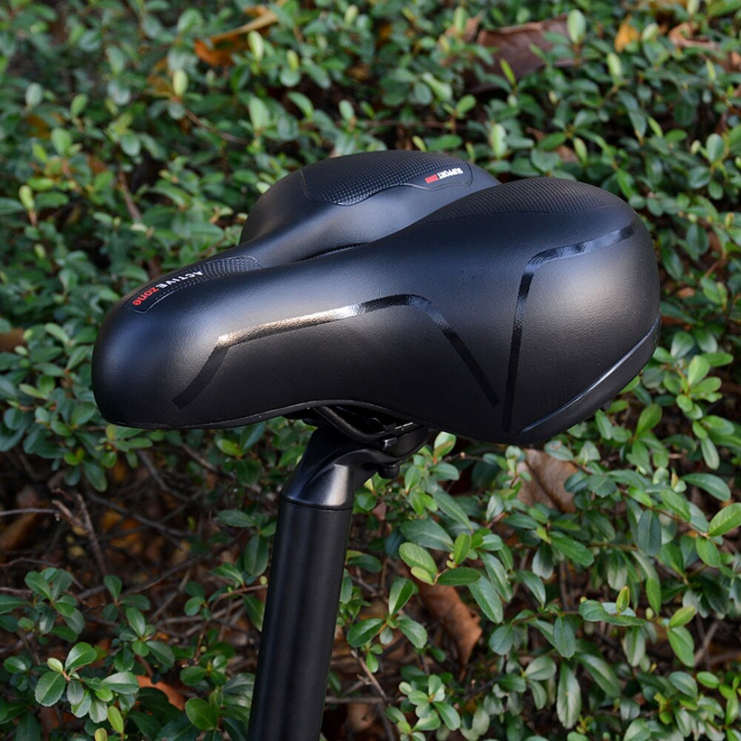 Ergonomic bike seat with suspension, providing superior comfort and pain relief for long-distance cycling.
