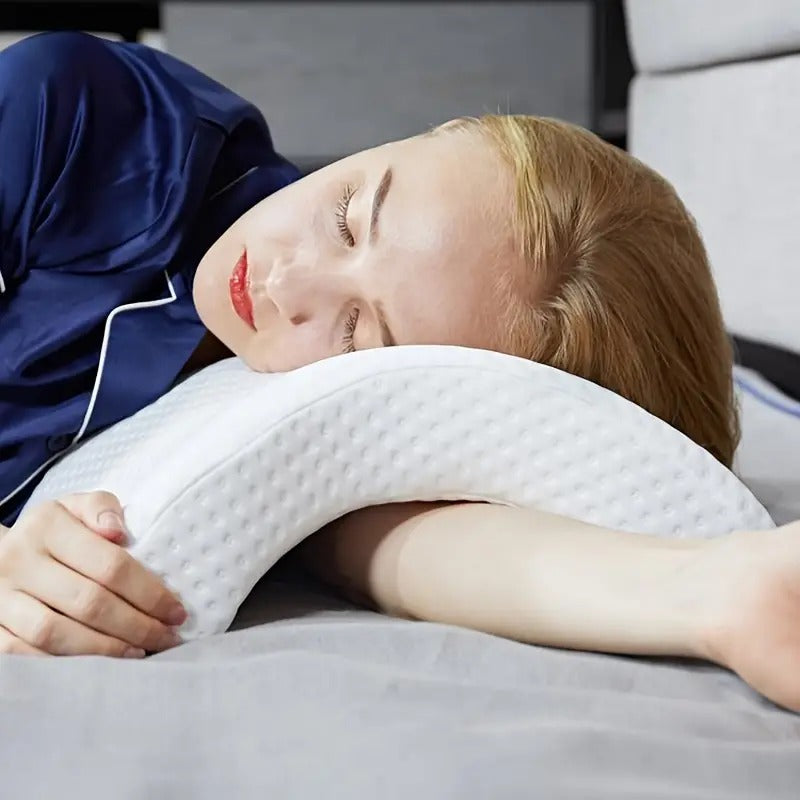Unisex ergonomic memory foam pillow for neck, back, & arm support, ensuring pain relief & comfort.