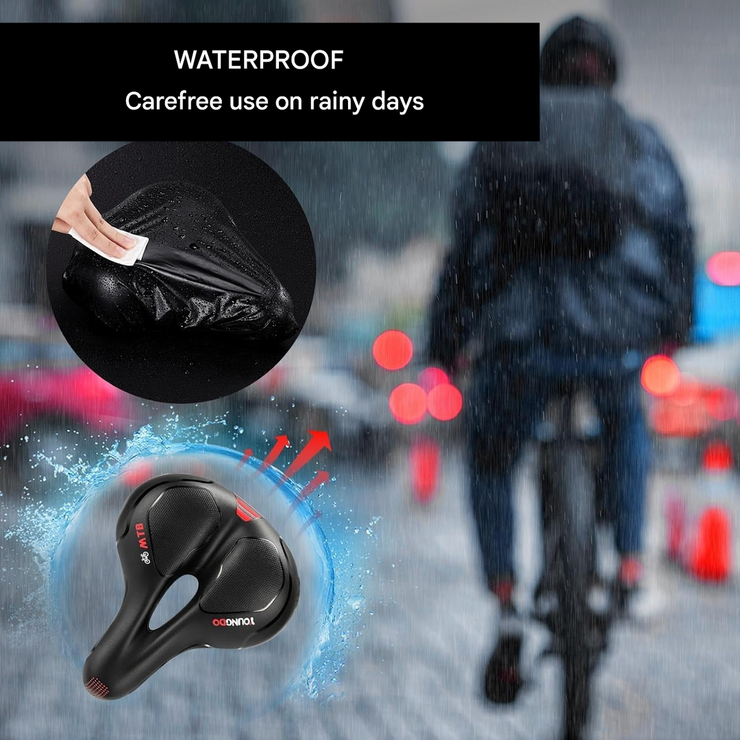 Plush gel seat bike saddle ensures long-lasting pain-free comfort on road bikes, mountain bikes, & commutes.