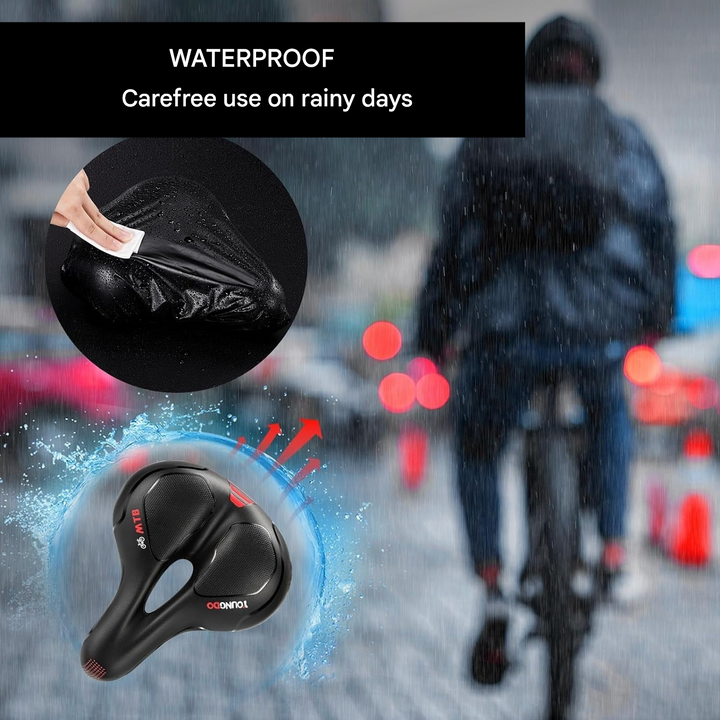 Plush gel seat bike saddle ensures long-lasting pain-free comfort on road bikes, mountain bikes, & commutes.